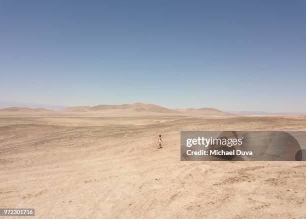 woman out in desert barren landscape with mountains - chile desert stock pictures, royalty-free photos & images