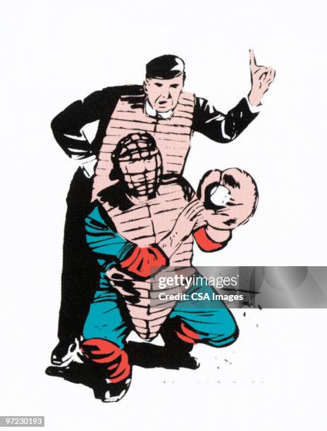 umpire and catcher - baseball catcher stock illustrations