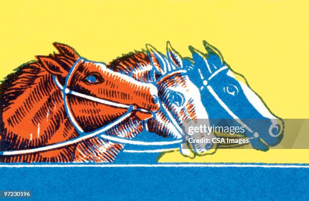 three horses racing - horse racing stock illustrations