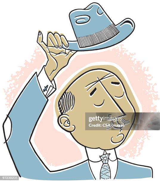 man in suit and hat - etiket stock-grafiken, -clipart, -cartoons und -symbole