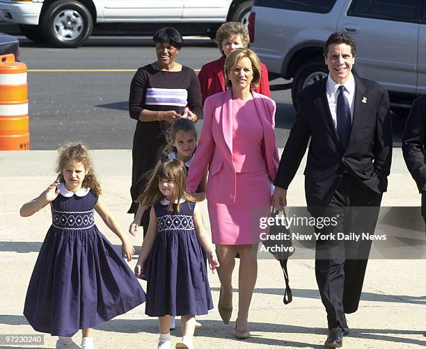 Andrew Cuomo arrives with his wife, Kerry Kennedy-Cuomo, their daughters, 7-year-old twins Mariah and Cara and 4-year-old Michaela, and his mother,...