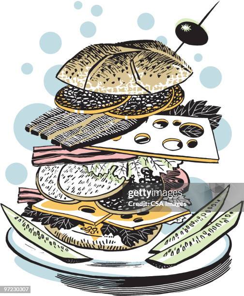 sandwich - pickles stock illustrations
