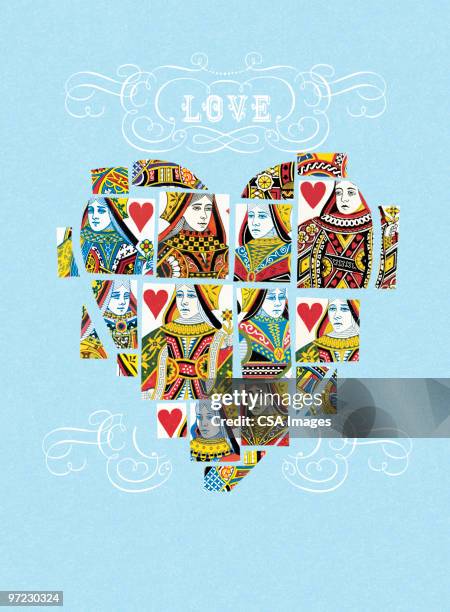 ilustraciones, imágenes clip art, dibujos animados e iconos de stock de heart made of cards - hearts playing card