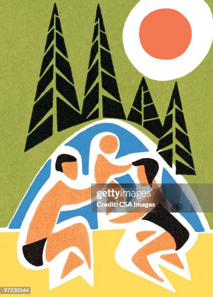 stockillustraties, clipart, cartoons en iconen met camping - lakeshore