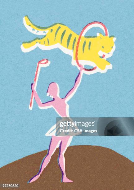 circus woman with tiger - ライオン使い点のイラスト素材／クリップアート素材／マンガ素材／アイコン素材
