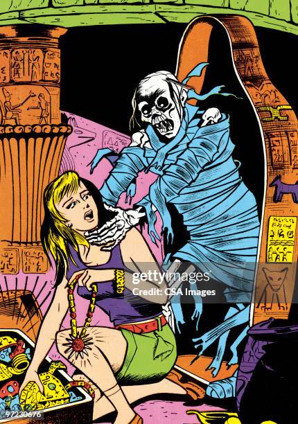 mummy with prey - skeleton woman stock illustrations