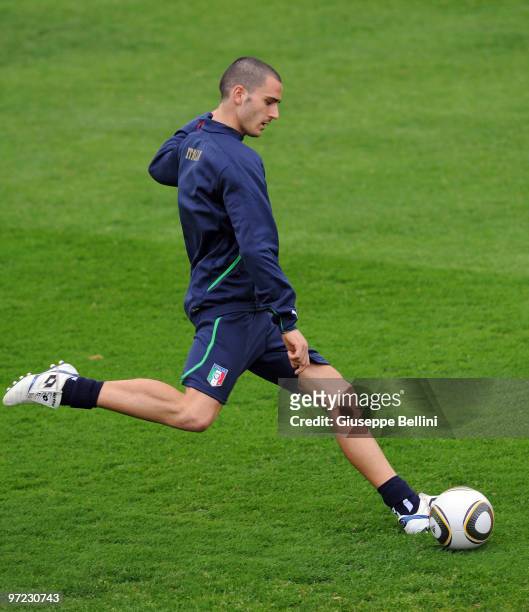 Leonardo Bonucci of Italy during a training session at FIGC Centre at Coverciano on March 1, 2010 in Florence, Italy.