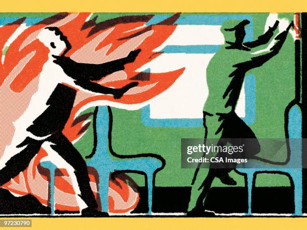 fire emergency - man running scared stock illustrations