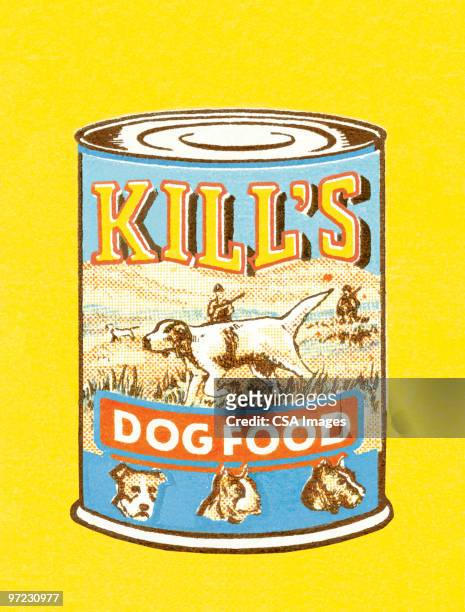 illustrazioni stock, clip art, cartoni animati e icone di tendenza di kills dog food can - macinato