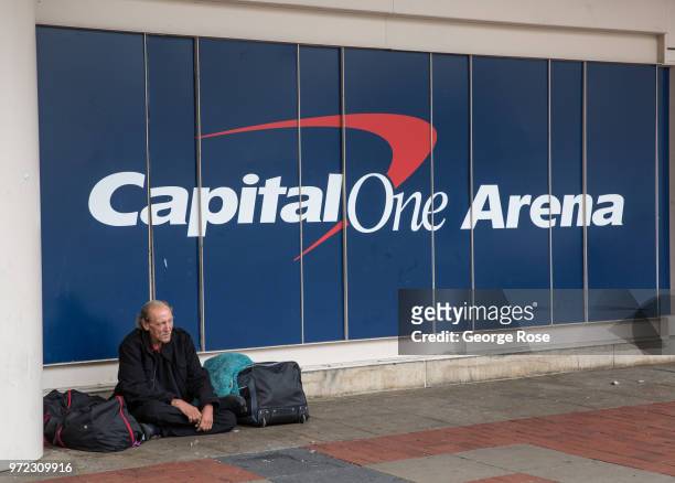 Homeless man is camped outside the Capital One Arena on June 4, 2018 in Washington, D.C. The nation's capital, the sixth largest metropolitan area in...