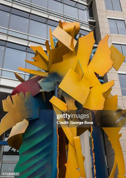 Large abstract sculpture outside Chef Jose Andres' Zaytinya restaurant is viewed on June 4, 2018 in Washington, D.C. The nation's capital, the sixth...