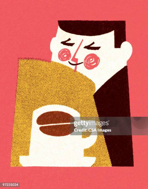 stockillustraties, clipart, cartoons en iconen met man smelling coffee - wang