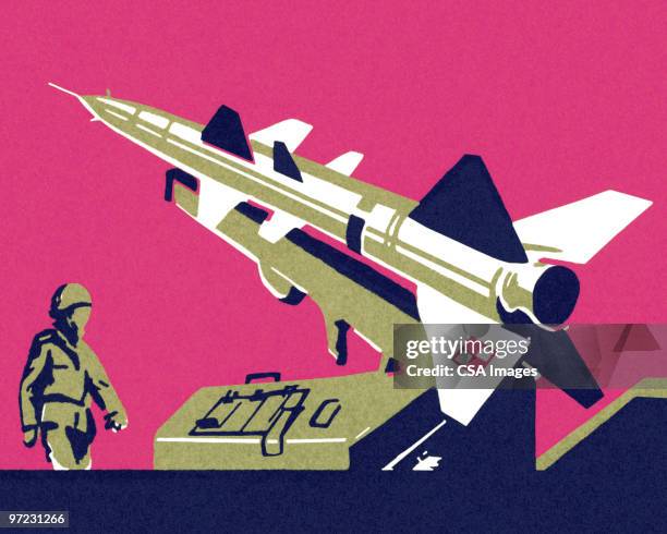 ilustraciones, imágenes clip art, dibujos animados e iconos de stock de spaceship - arma nuclear