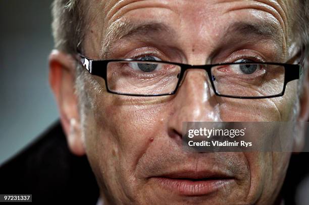 Fortuna coach Norbert Meier is pictured ahead the Second Bundesliga match between Alemannia Aachen and Fortuna Duesseldorf at Tivoli Stadium on March...