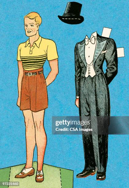 paper doll man - portraits of people blue background stock illustrations