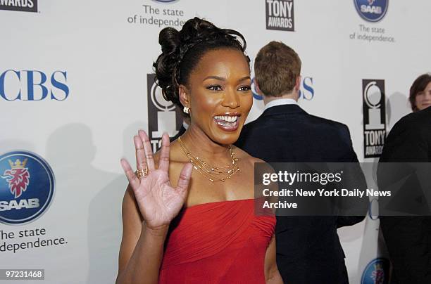 Angela Bassett arrives at Radio City Music Hall for the 59th annual Tony Awards.