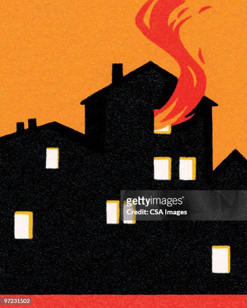ilustrações, clipart, desenhos animados e ícones de house on fire - burning