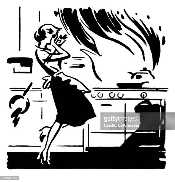 kitchen fire - stove flame stock illustrations