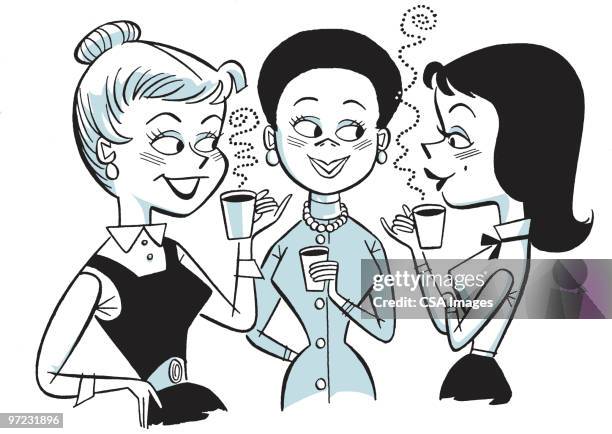 ilustrações de stock, clip art, desenhos animados e ícones de coffee talk - three womans friends