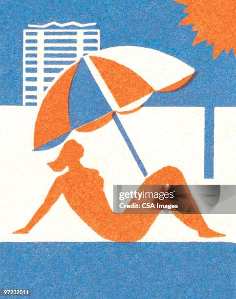 woman on the beach - parasol stock illustrations