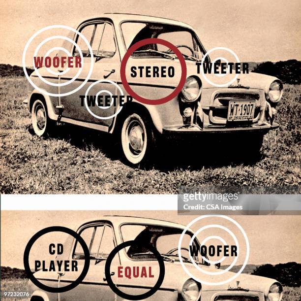car with labels - hi fi stock illustrations