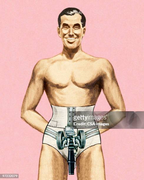 a strong, chaste man - chastity belt stock illustrations