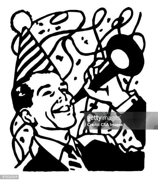 ilustraciones, imágenes clip art, dibujos animados e iconos de stock de new year's eve - matasuegras