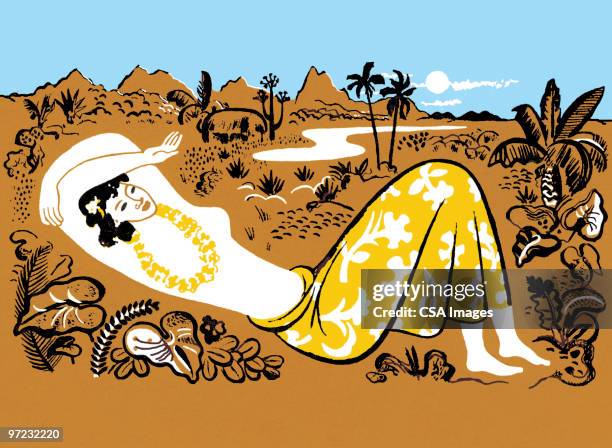 stockillustraties, clipart, cartoons en iconen met woman on beach - pauze nemen