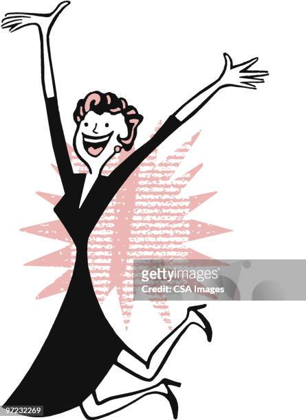 stockillustraties, clipart, cartoons en iconen met happy woman jumping - happy jumping