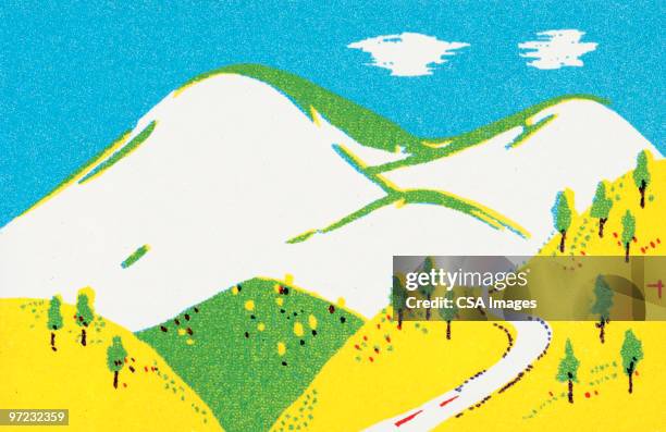 mountain pass - wilderness road stock illustrations