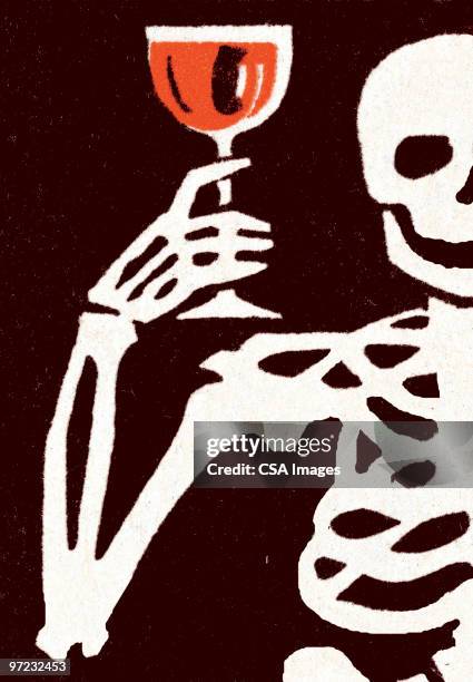 skeleton with wine - funny skeleton stock illustrations