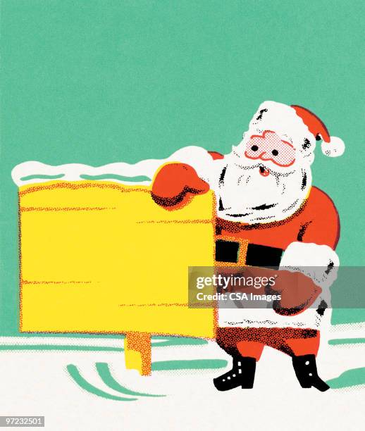 santa with a sign - christmas north pole background stock illustrations