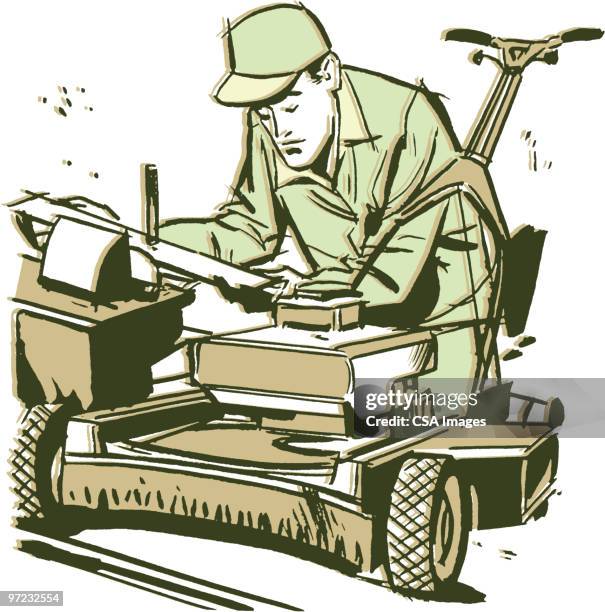 lawn mower repairman - lawn mower stock illustrations
