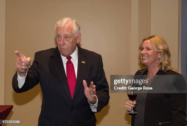 Congressman Steny Hoyer shares a joke with Sonoma County Winegrowers President Karissa Kruse during a Congressional Wine Caucus event at the Capitol...