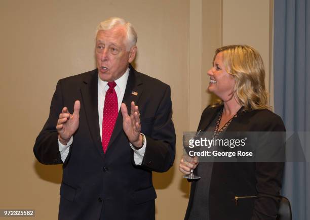 Congressman Steny Hoyer shares a joke with Sonoma County Winegrowers President Karissa Kruse during a Congressional Wine Caucus event at the Capitol...
