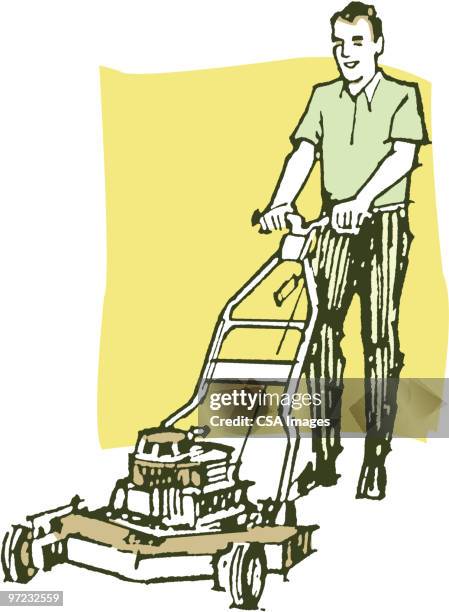 lawn mowing - mowing lawn icon stock illustrations