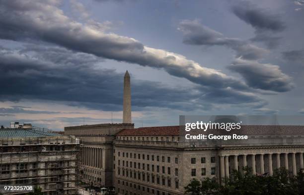 Unusual clouds fill the sky over the Washington Monument on June 5, 2018 in Washington, D.C. The nation's capital, the sixth largest metropolitan...