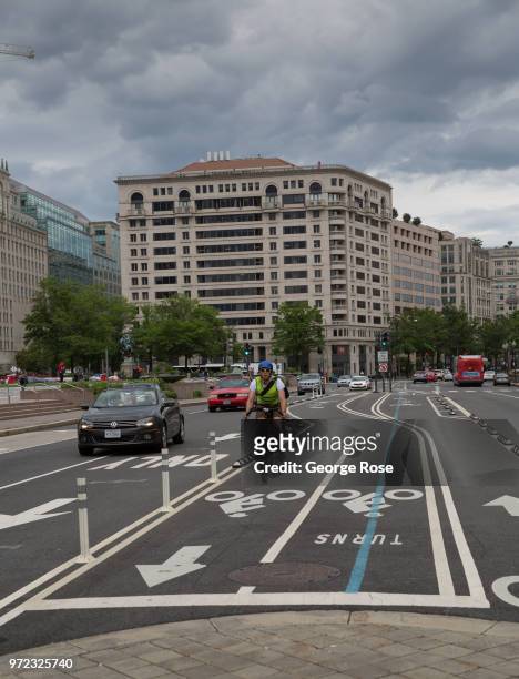 Bicycle path on Pennsylvania Aveue is viewed on June 5, 2018 in Washington, D.C. The nation's capital, the sixth largest metropolitan area in the...