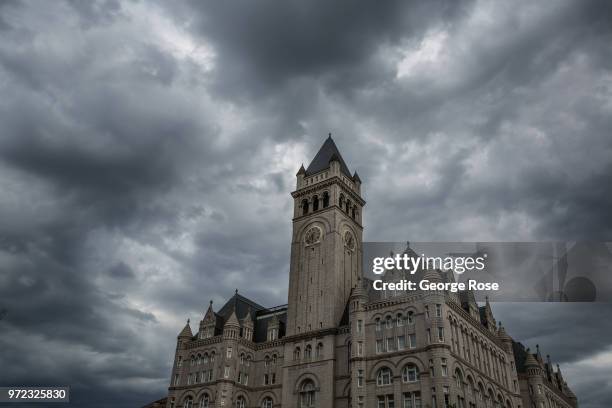 Thunderstorm cloud builds over the Trump International Hotel on June 5, 2018 in Washington, D.C. The nation's capital, the sixth largest metropolitan...