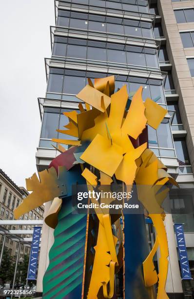 Large abstract sculpture outside Chef Jose Andres' Zaytinya restaurant is viewed on June 4, 2018 in Washington, D.C. The nation's capital, the sixth...