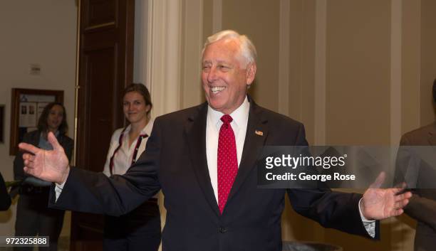 Congressman Steny Hoyer shares a joke during a Congressional Wine Caucus event at the Capitol on June 6, 2018 in Washington, D.C. The nation's...