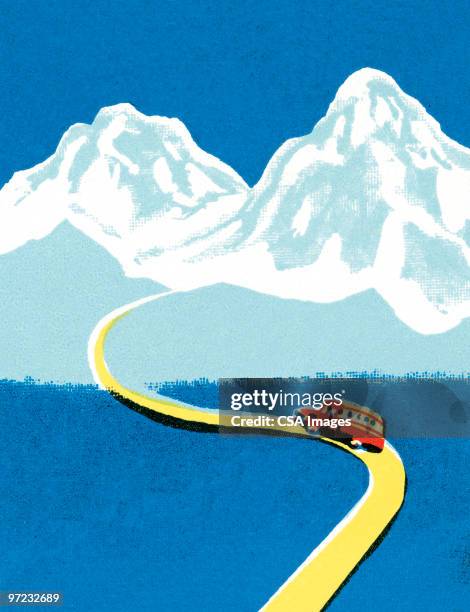 winding mountain road - long road stock illustrations