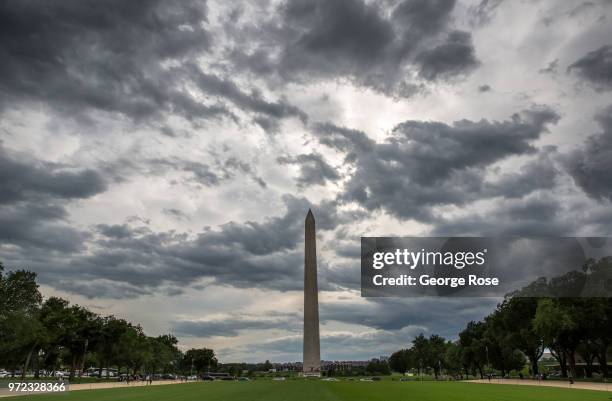 Unusual clouds fill the sky over the Washington Monument on June 5, 2018 in Washington, D.C. The nation's capital, the sixth largest metropolitan...