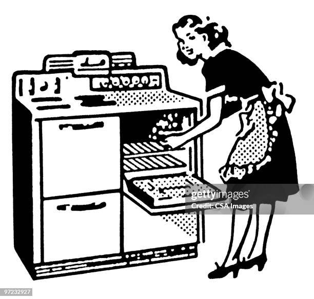 cooking - woman cooking disaster stock illustrations