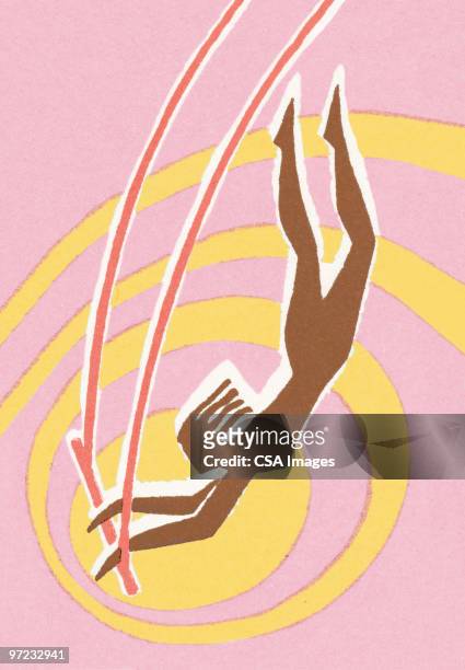illustrazioni stock, clip art, cartoni animati e icone di tendenza di circus woman on trapeze - trapezista
