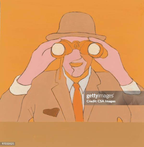 stockillustraties, clipart, cartoons en iconen met binoculars - detective