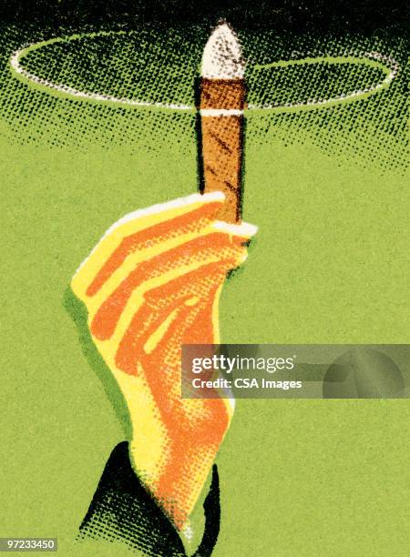 hand with cigarette - cigar stock illustrations