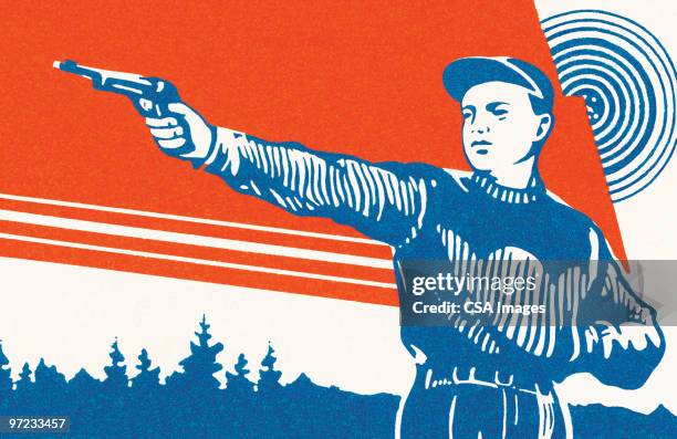 illustrations, cliparts, dessins animés et icônes de man with gun - cible militaire