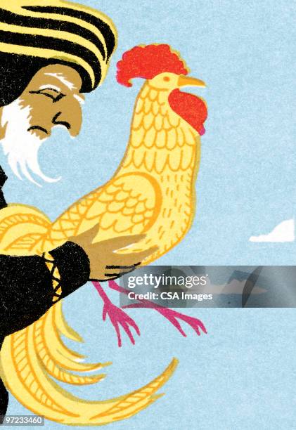 magic man with rooster - waking up stock illustrations