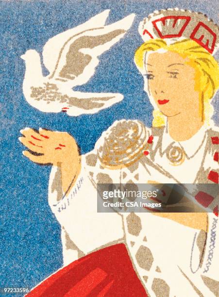 queen releasing a dove - dove stock illustrations